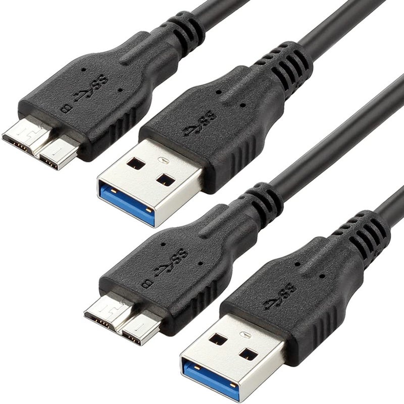Warmstor Micro USB 3.0 Cable (2 Pack), 1ft USB 3.0 A to Micro B Cable Cord Compatible with Camera, Seagate External Hard Drive, WD Western Digital My Passport and Elements Hard Drives - Image 1